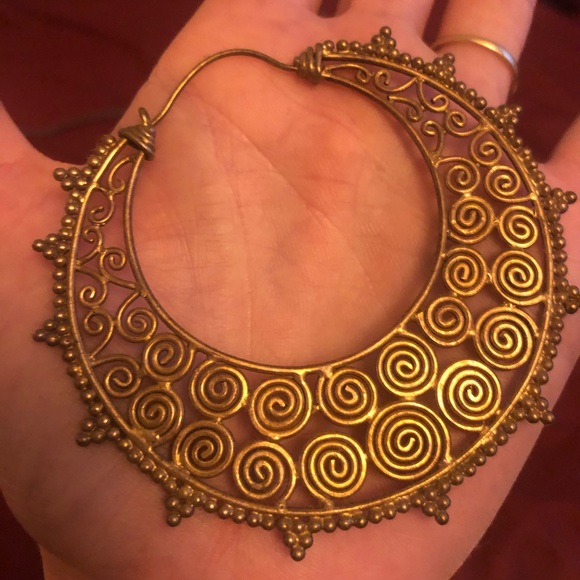 Large brass tribal hoops - Picture 3 of 3
